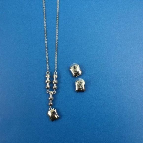 Silver-Tone Necklace & Stud Earrings Set, vintage, gifts - Picture 9 of 11